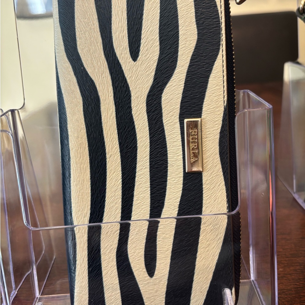 Furla Black and Cream Animal Print Wallet